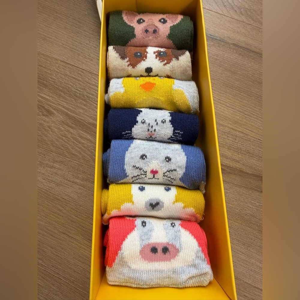 NIB. Mini Boden Kids’ 7-Pack Sorted Socks, Multi Animal, Sz EU25-26 / US7.5-8.5